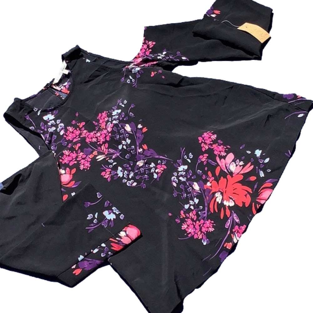 Rachel Roy Black Floral Cold Shoulder Top Sz S NWTsl